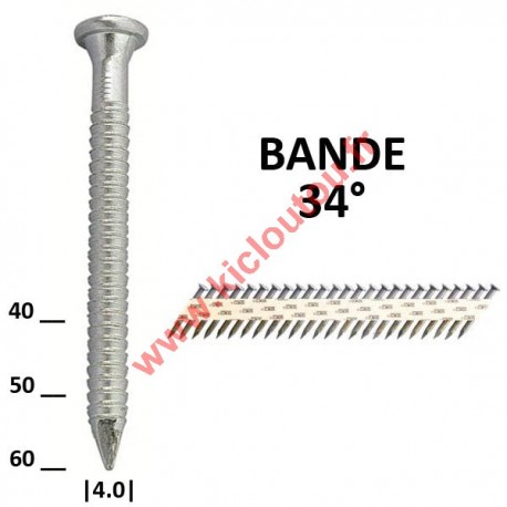 Clous d'ancrage 34° 4x50 mm galva en bande papier - Boite de 2000 pour sabots de charpente