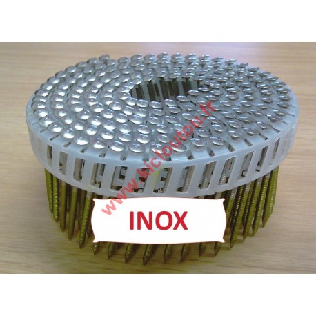Pointes 16° 2.3x45 mm crantées INOX A2 TB en rouleaux plats fil PVC
