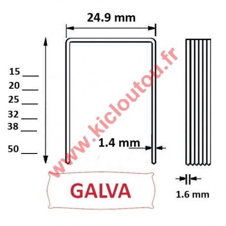 Agrafes 16WC / S2 - 15mm Galva - Boite de 20000