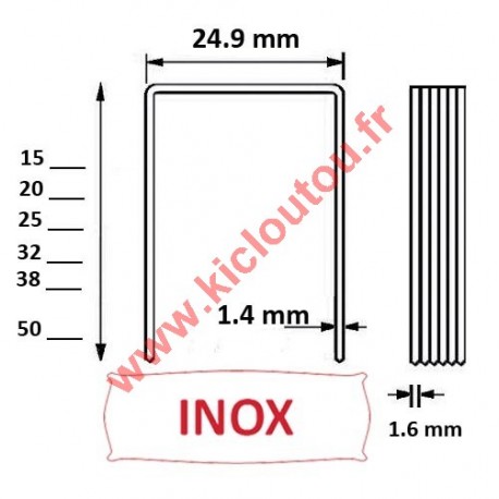 Agrafes 16WC / S2 - 30mm inox 304 pour toile goudronnée et shingle