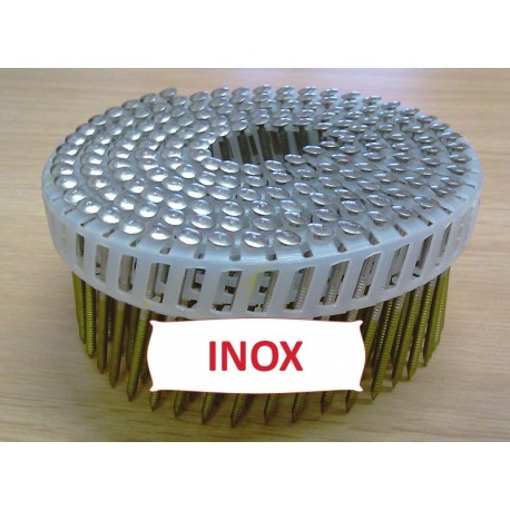 Pointes 16° 2.6x55 mm crantées INOX A4 TB en rouleaux plats fil PVC