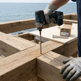 Fixation bois extérieur avec vis inox A4 6x140 mm pour pergola et ossature bois