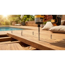 Vis inox A4 5x80 utilisée pour fixation de terrasse en bois exotique